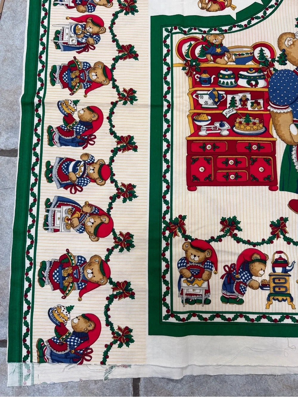 Santas' in the Kitchen Holiday Cotton Panel - Red & Green Bears